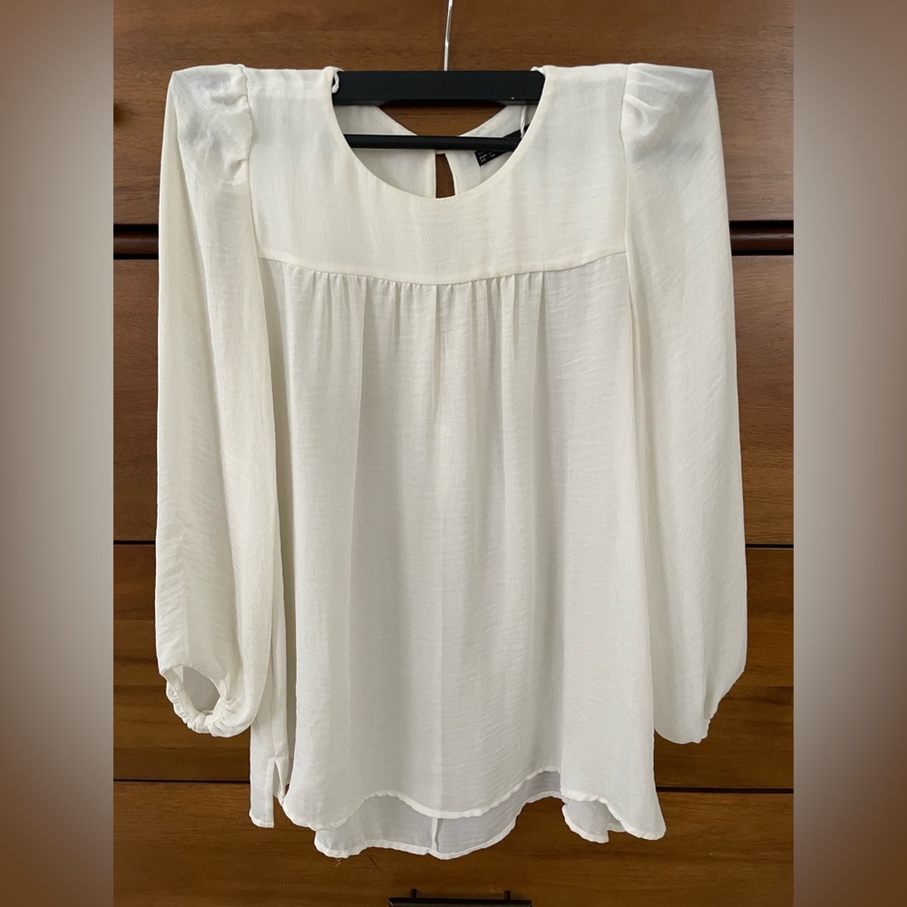 Zara White Pleated Blouse with Bib Collar